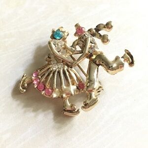 Vintage Goldtone Boy & Girl Dutch Skater Dancer Rhinestone Brooch